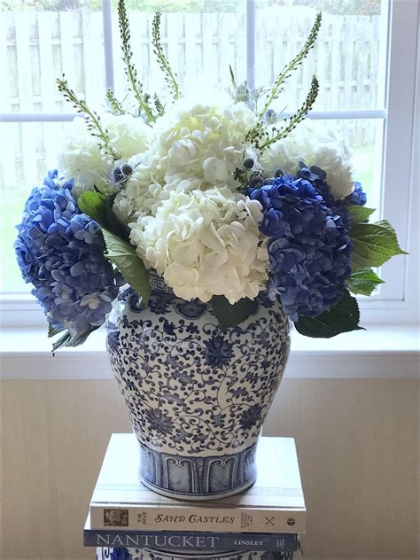 Beautiful Blue And White Floral Arrangement In A Ginger Jar 💙 White