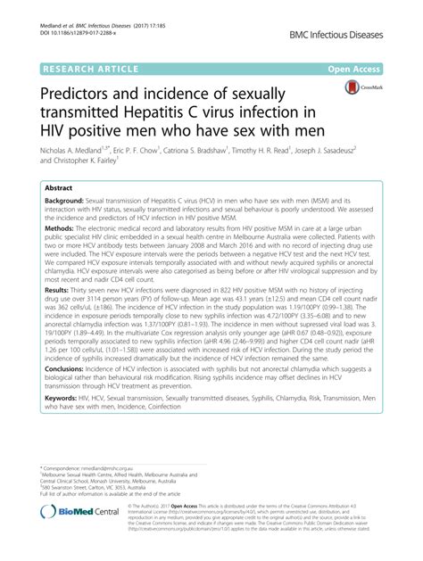 Pdf Predictors And Incidence Of Sexually Transmitted Hepatitis C Virus Infection In Hiv