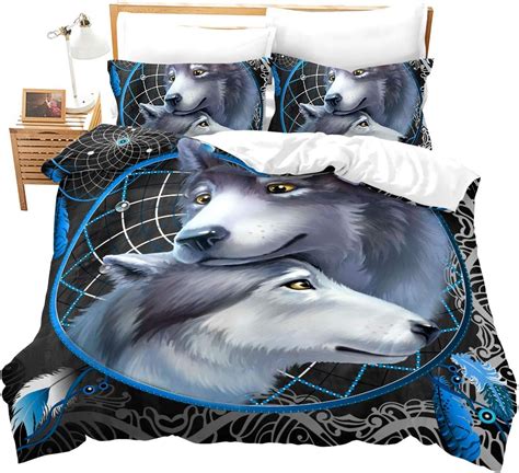 Feelyou 3d Wolf Comforter Cover Set Queen Size Decorative Boho Dream Catcher Bedding Set For