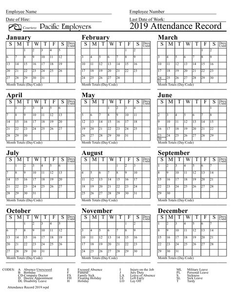 Employee Calendars 2021