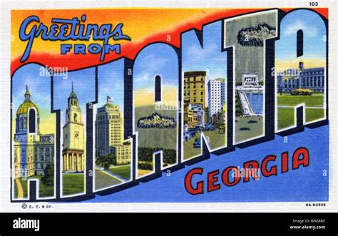 Greetings From Atlanta Georgia Postcard 1936 Stock Photo 28019251
