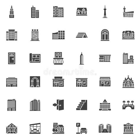 City Buildings And Transportation Line Icons Set Stock Vector