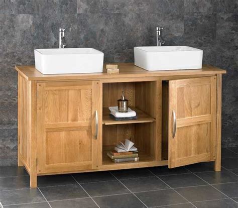 Extra Large Double Sink Solid Oak Bathroom Vanity Unit With Choice Of