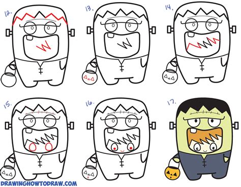 How to Draw a Kid in a Halloween Frankenstein Costume (Cute Kawaii