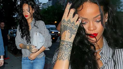 Has Rihanna Tattooed Entire Lower Arm Star Spotted With Body Art Covering Wrist And Hand