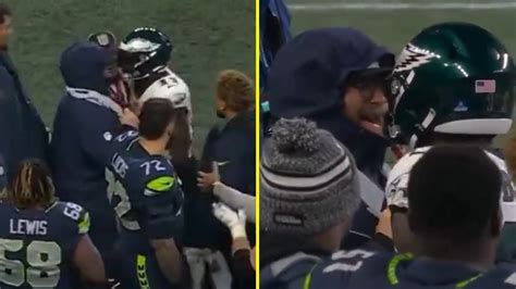 a j brown shoves seahawks staffer who shoulder barged and nfl fans are all saying the same