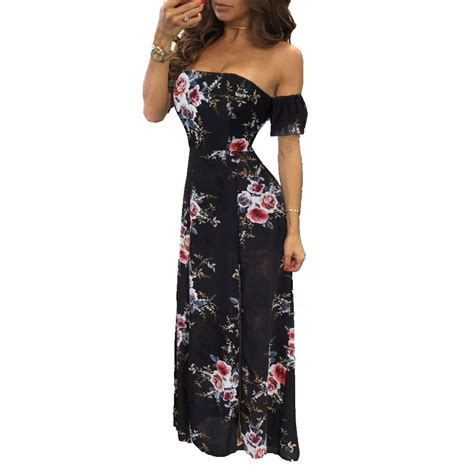 Women Summer Sexy Strapless Off Shoulder Floral Beach Dresses Party Evening Long Maxi Dress In