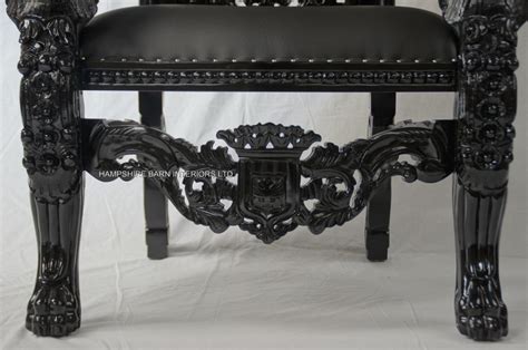 Black Gothic Lion Throne Chair Sexy Black Faux Leather With Silver