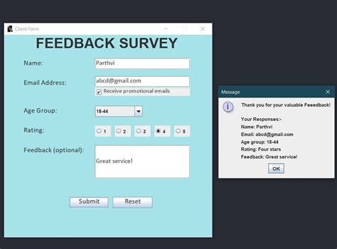 Client Feedback Form Using Java Swing In Java Parthvi