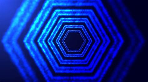 túnel hexagonal com profundidade de campo túnel futurista abstrato com luz neon partículas