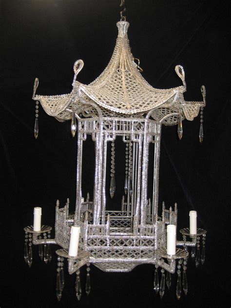 Pair Of Italian Chinoiserie Pagoda Form Beaded Glass And Crystal