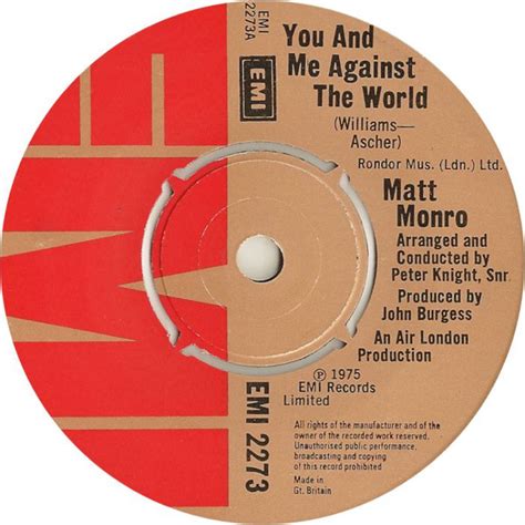 Matt Monro You And Me Against The World Releases Discogs