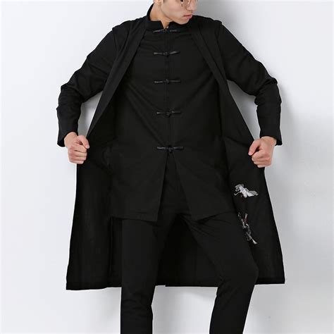 2021 Chinese Style Tang Dynasty Men Long Jacket Single Breasted Cotton