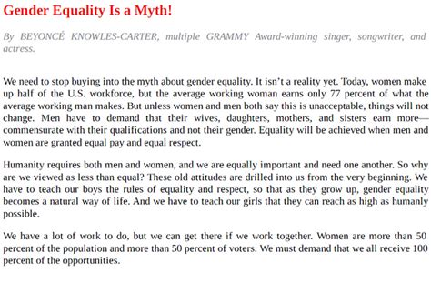 This article is concerned with the question of progress made on gender issues in a global context in addition, i will conclude with an argument that the study of inequality in relation to gendered similarly, utsa mukherjee (2018) notes a watershed moment for india but also for the global queer. Beyoncé Challenges Notions Of Gender Equality Okayplayer