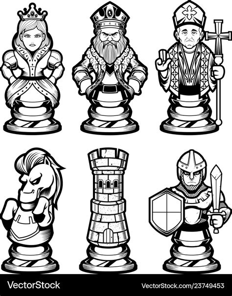 Chess Pieces Set Black And White Royalty Free Vector Image