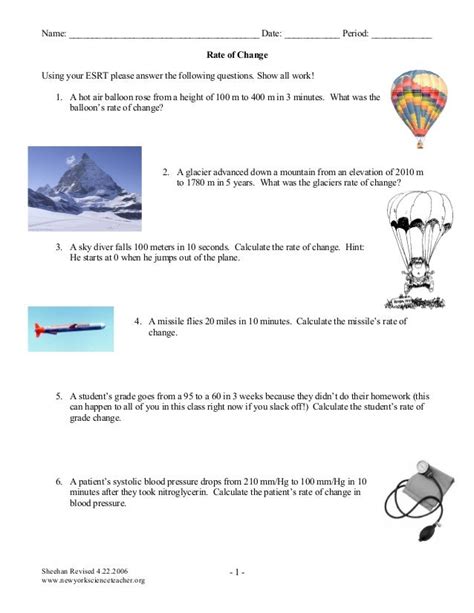 Rate of change worksheet