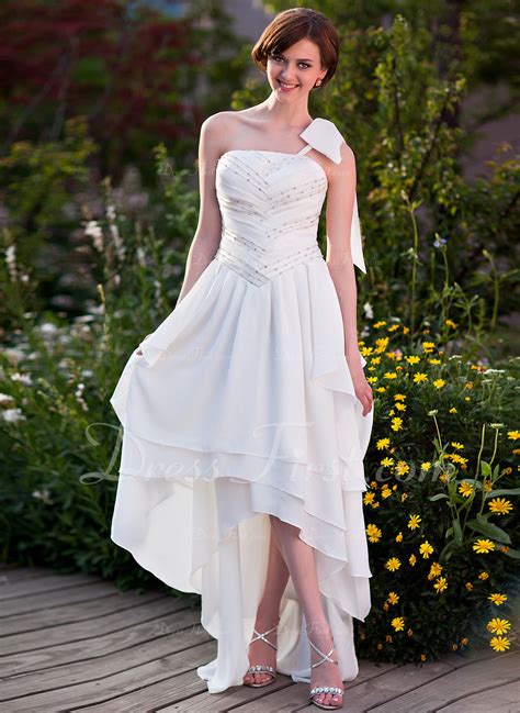 A Line Princess One Shoulder Asymmetrical Chiffon Wedding Dress With Ruffle Beading Bow S