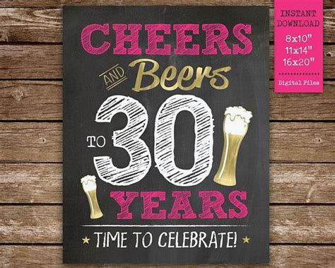 30th Birthday Sign Cheers And Beers To 30 Years Printable Etsy 30th