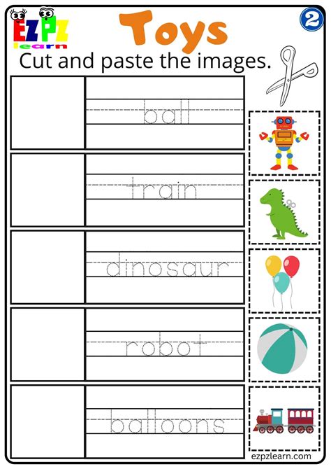 Group 2 Toys Vocabulary Cut And Paste Worksheet For K5 And Esl Pdf