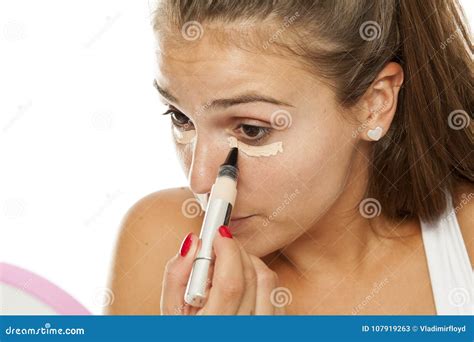Woman Applying Concealer Stock Image Image Of Liquid 107919263