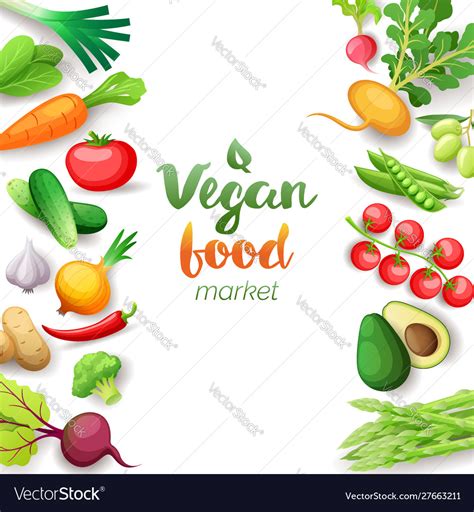 Vegetables Top View Square Frame Vegan Food Vector Image