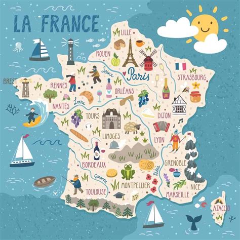 A Map With All The Main Cities And Major Attractions In France On A