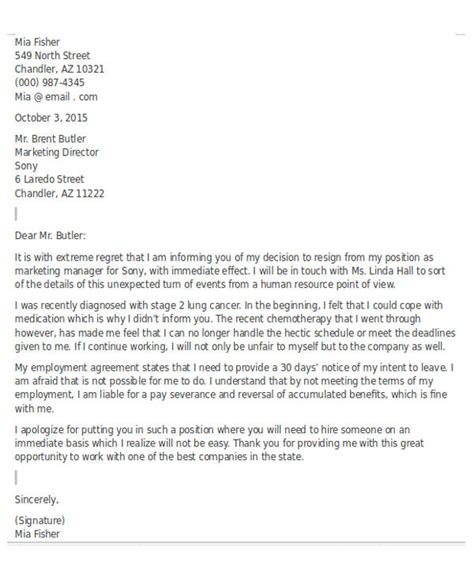 Resignation Letter For Health Reasons Pdf Sample Resignation Letter