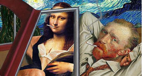 Mona Lisa Van Gogh Smoking Cigarettes Under Starry Night