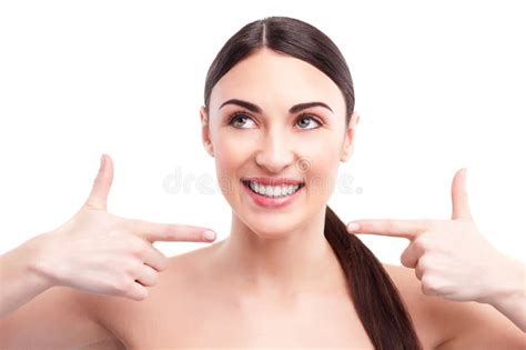 Cheerful Woman Is Proud Of Her Face Stock Photo Image Of Health