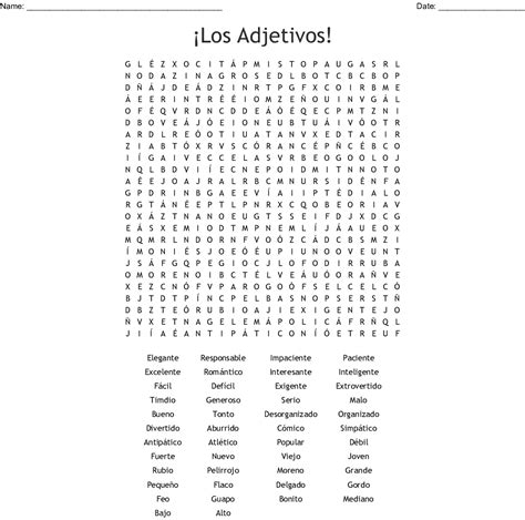 Spanish Adjectives Word Search Wordmint Word Search Printable