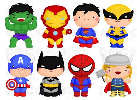 Superheroes Clipart Superhero Clip Art Cute Superhero Etsy In 2021