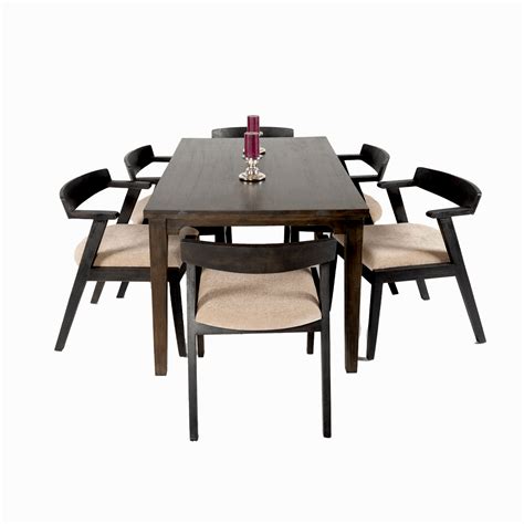 Black Washed William Wooden Top Table With Nh Dining Chairs Singhe