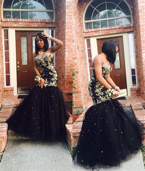 Sexy Black And Gold Prom Dresses 2017 Mermaid Long Sparkly Appliques