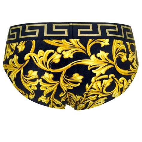 Versace Mens Underwear Iconic Barocco Print Brief Gold Greco Border