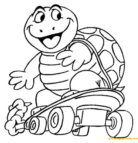 Ninja turtle coloring pages animal coloring pages coloring pages to print coloring pages for kids coloring books pictures of turtles turtle images turtle outline classroom freebies. Turtle Skateboarding Coloring Page - Free Coloring Pages ...
