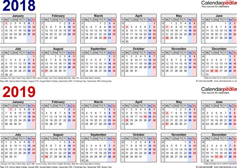 Two Year Calendars For 2018 And 2019 Uk For Pdf