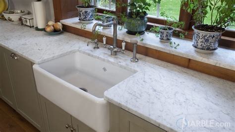 White Carrara Marble And Oscuro Mist Satin Granite Kitchen Countertops