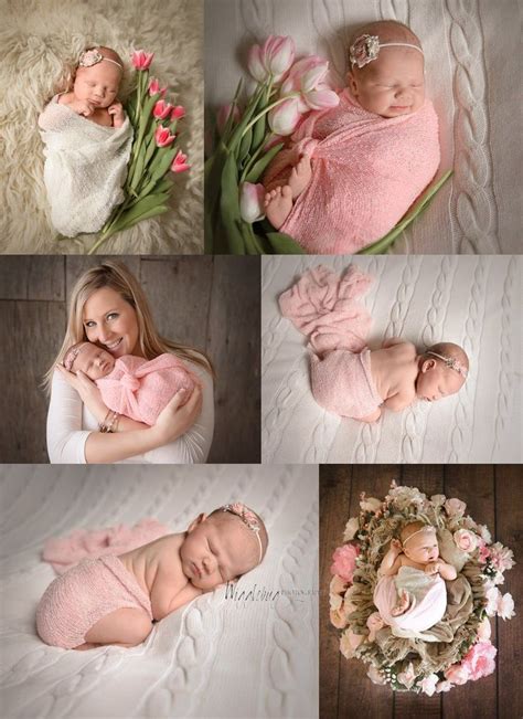 Newborn Baby Girl In Soft Pink With Fresh Tulips In Dekalb Il