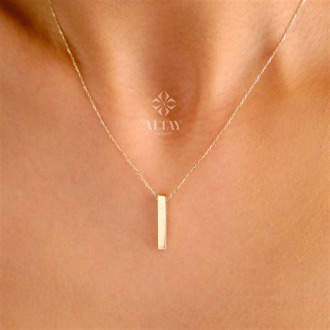 14k Gold Bar Necklace 4 Side Engraved Necklace 3d Gold Bar Necklace
