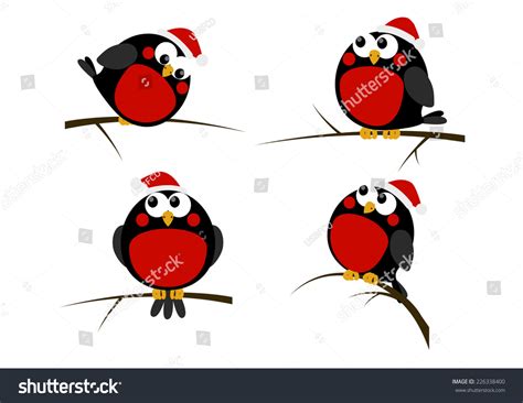 Set Of Cartoon Christmas Birds Stock Vector Illustration 226338400