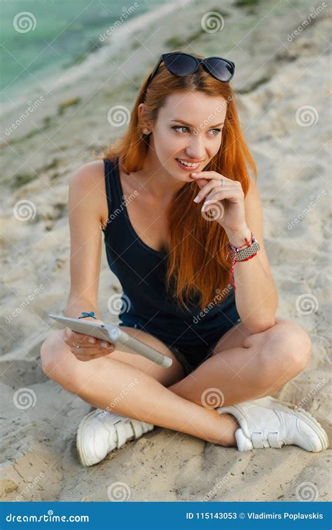 Slim Redhead Young Woman Stock Image Image Of Networking 115143053