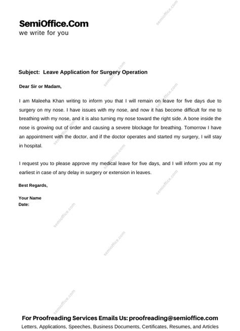 Leave Application For Surgery Operation Semioffice Com