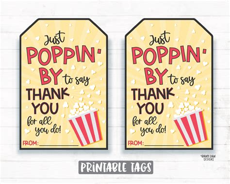 Popcorn Thank You Tag Just Poppin By To Say Thank You For All You Do J