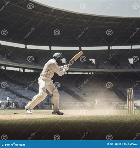 Shot Of Cricket Batsman Hitting Ball During Cricket Match Generative Ai