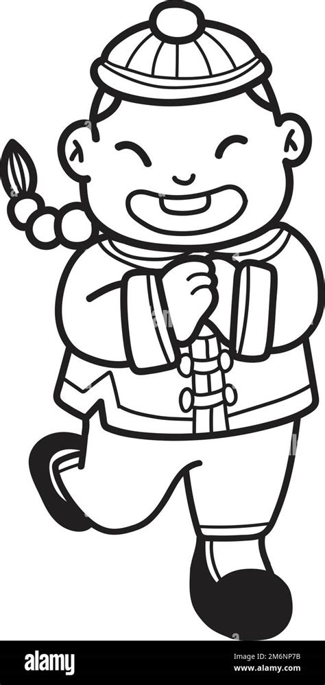 Hand Drawn Chinese Boy Smiling And Happy Illustration Isolated On