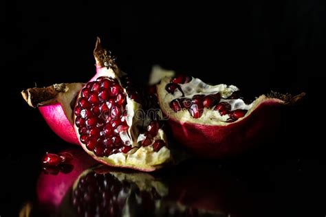 Opened Pomegranate In Black Background Stock Image Image Of