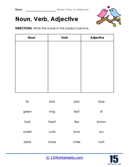 Noun Verb Or Adjective Worksheets 15 Worksheets