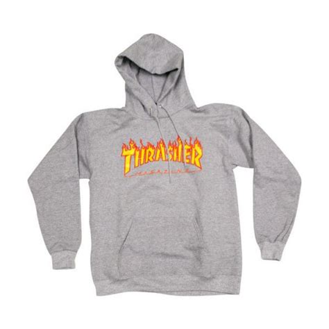 Thrasher Skateboard Mag Flame Logo Grey Pullover Hooded Sweatshirt