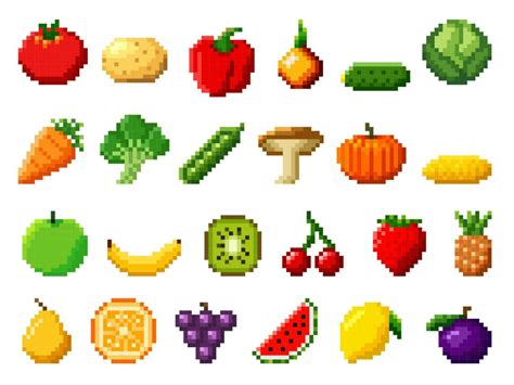 Retro Pixel Art Fruits Vegetables 8bit Game Icons 23518988 Vector Art