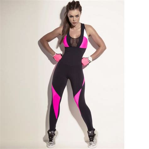 Sport Mesh Bodysuit Women Fitness Yoga Stretch Sexy Jumpsuits Backless Candy Pink Black